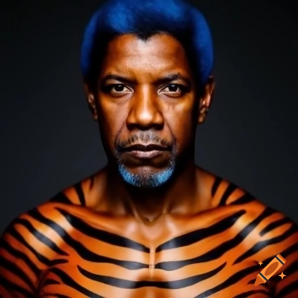 Denzel washington with tiger style makeup and colorful features on craiyon