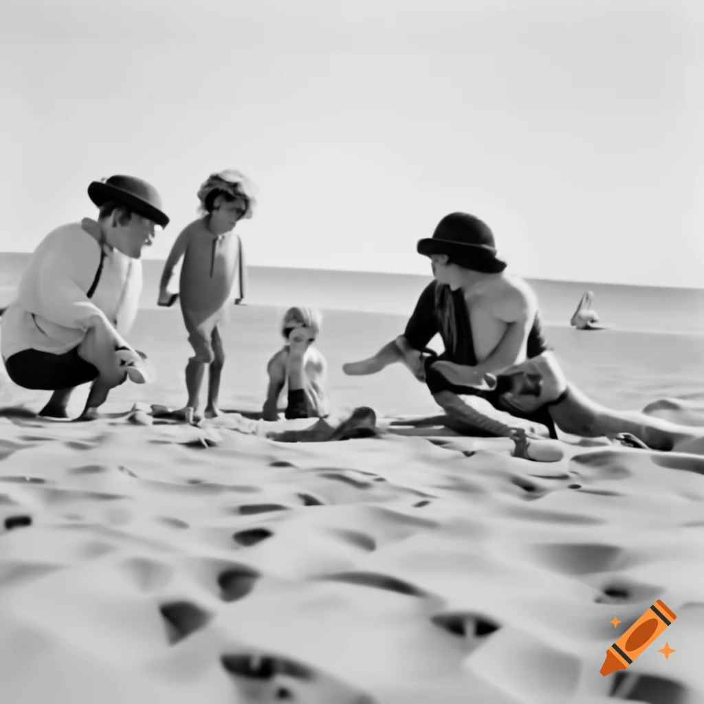 1960s European family at Maroubra Beach, Sydney in movie poster style