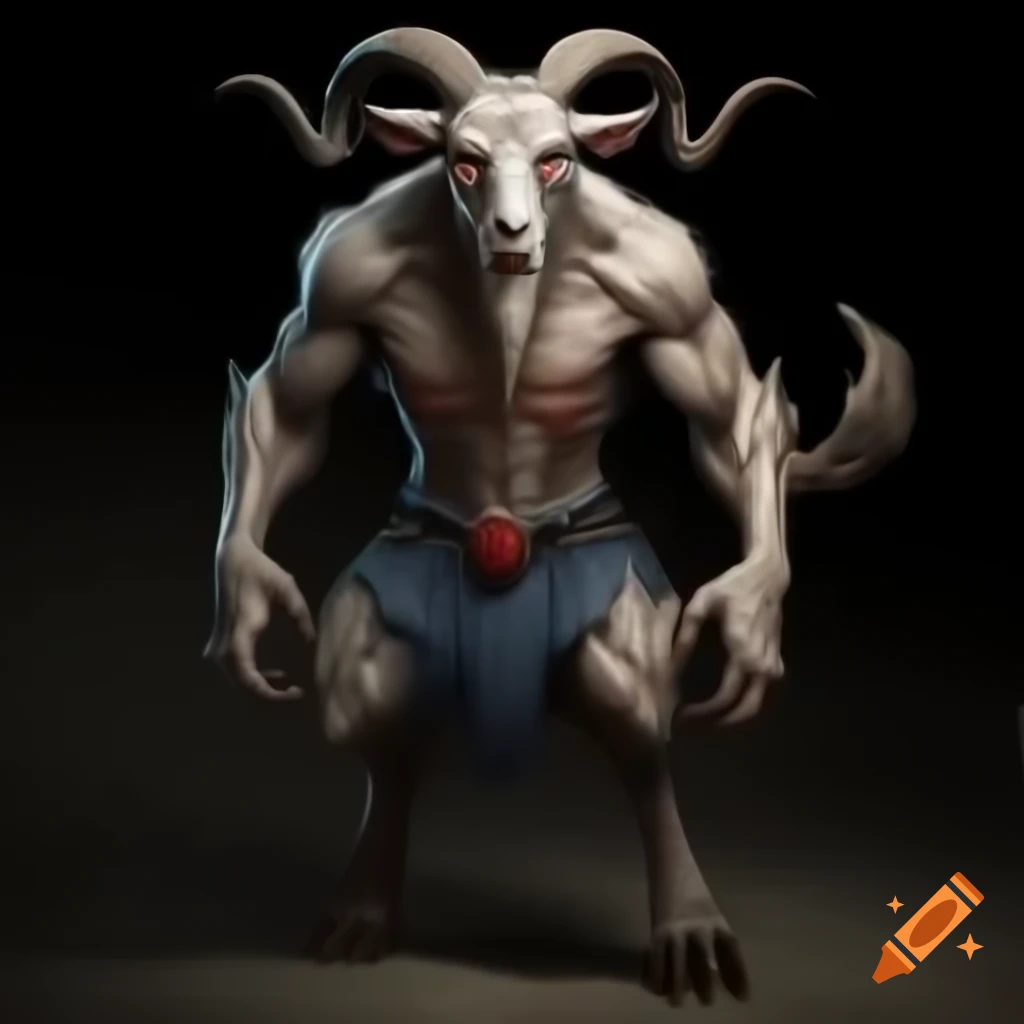 Goat-headed demon with large horns and muscular build