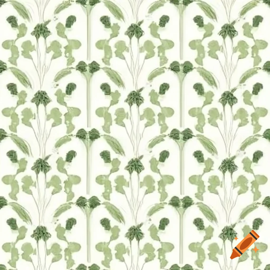 60s floral wallpaper with white background and green flowers repeating pattern