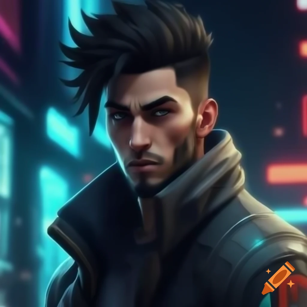 Cyberpunk anime character with futuristic attire