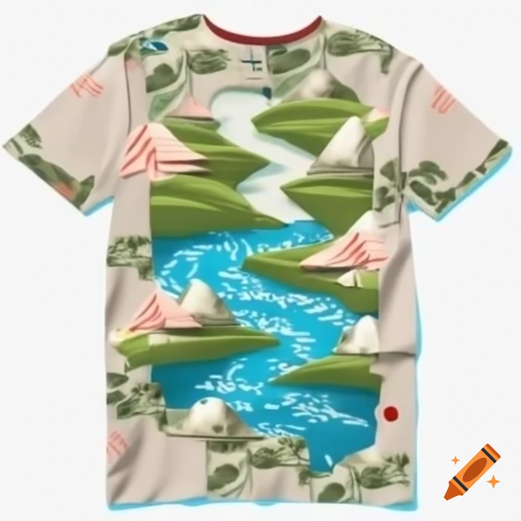 T-shirt design featuring a river motif