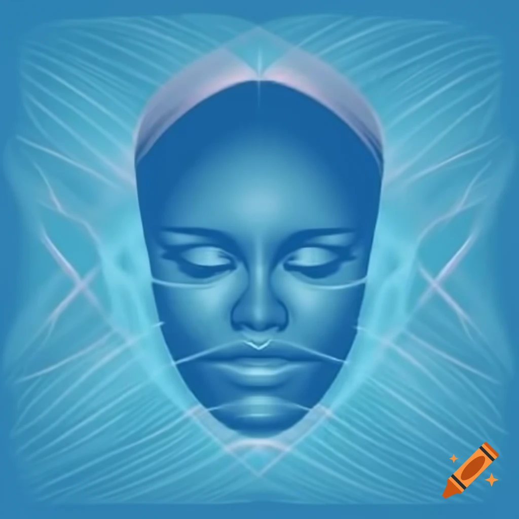 Glowing figure of light in meditative position emerging from darkness