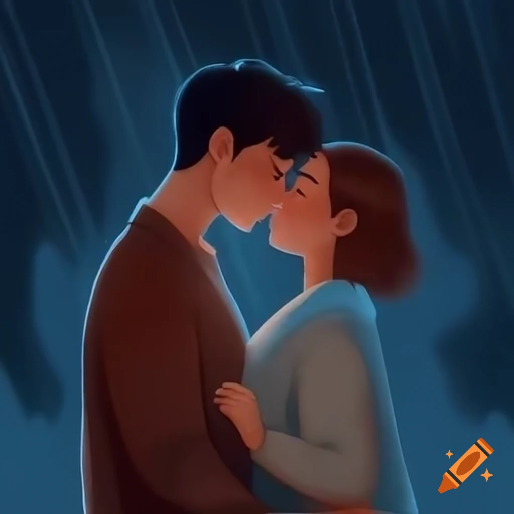 Couple kissing in the rain