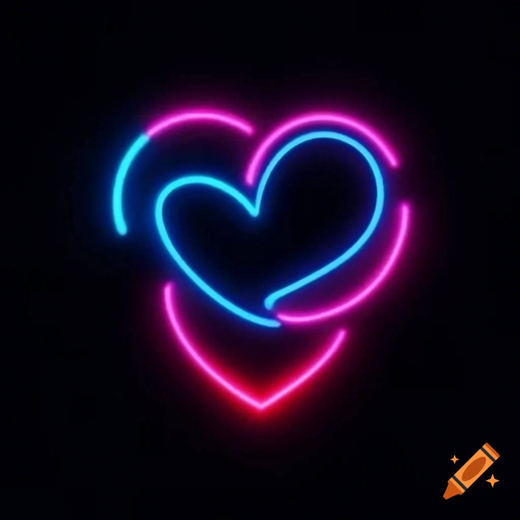 Minimalist dark logo of a hand holding a neon heart with futuristic elements