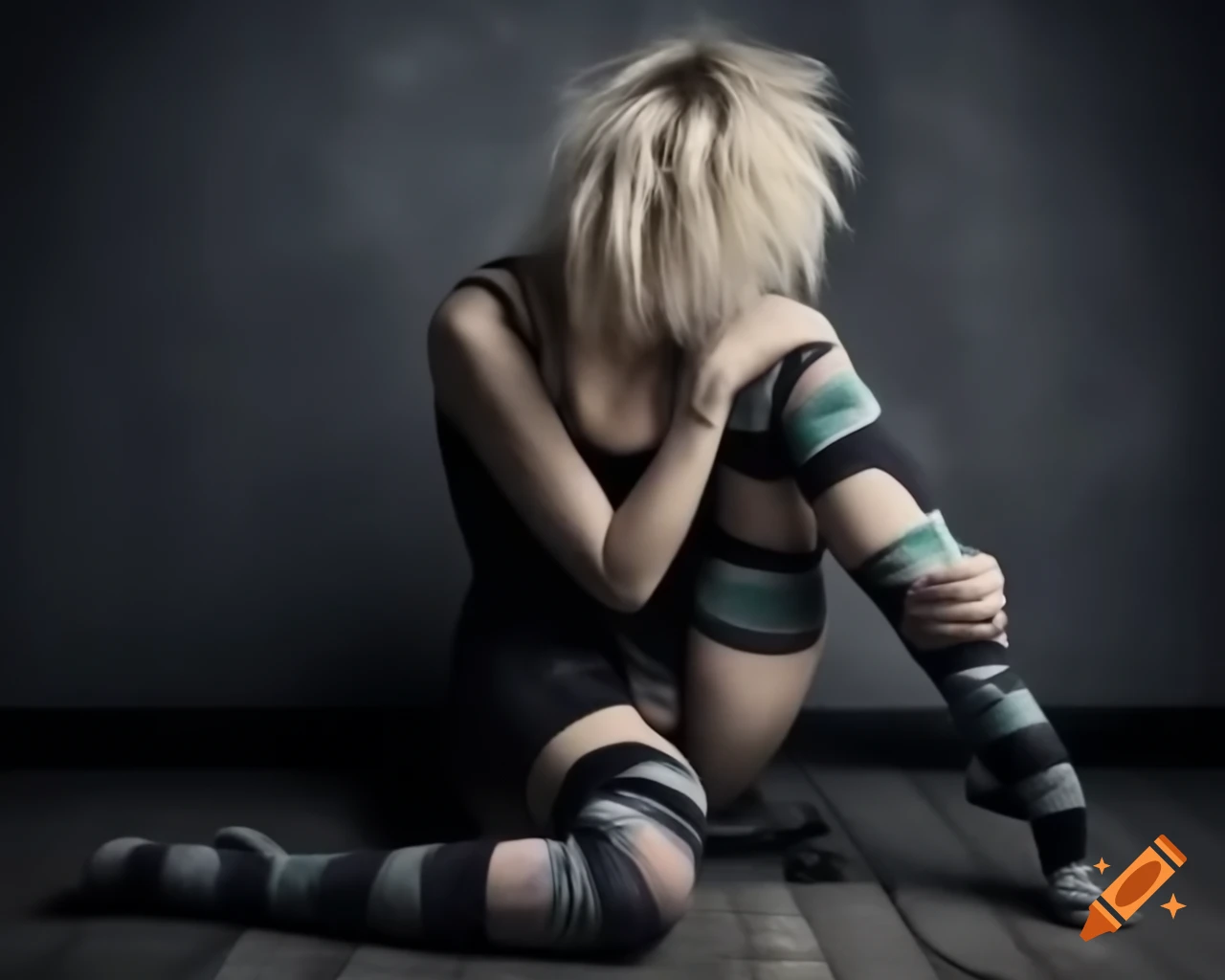 Blonde woman in grunge style showcasing bold socks