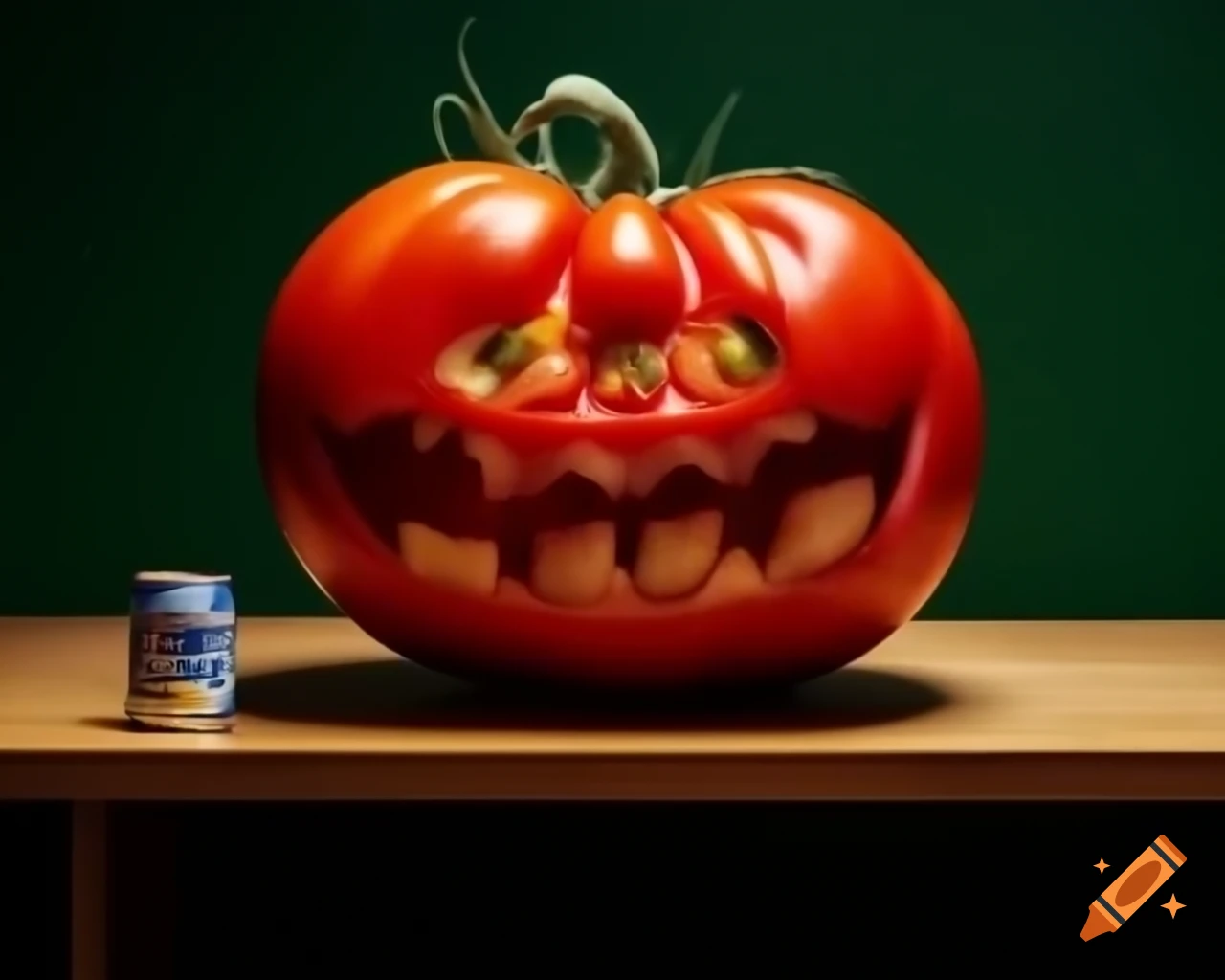 Hyper-realistic tomato sculpture in breathtaking landscape