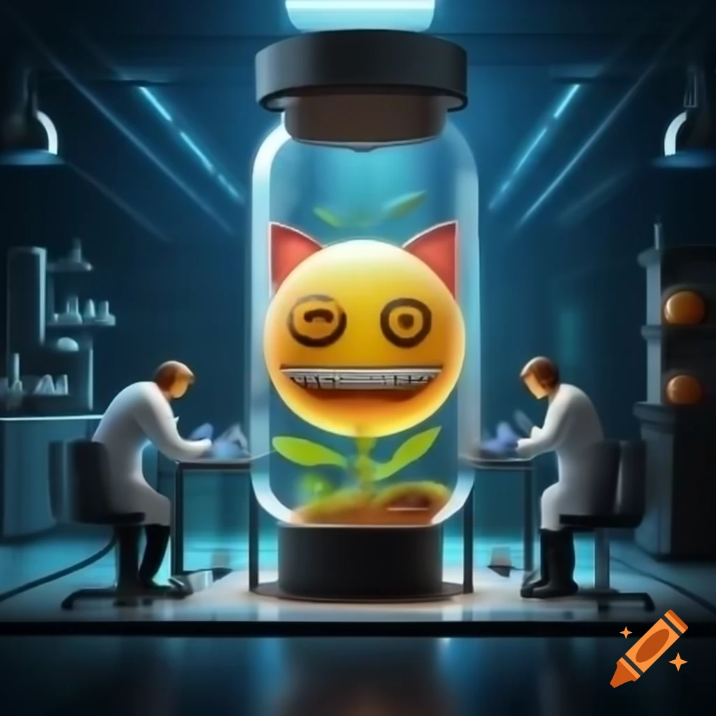 Researchers cultivating catface-emoji in test tube within modern laboratory