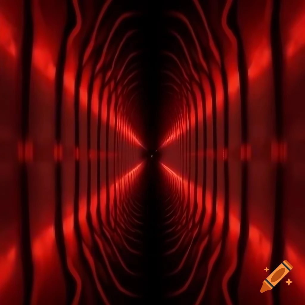 Seamless red and black textured pattern in a mysterious hall with vertical waves