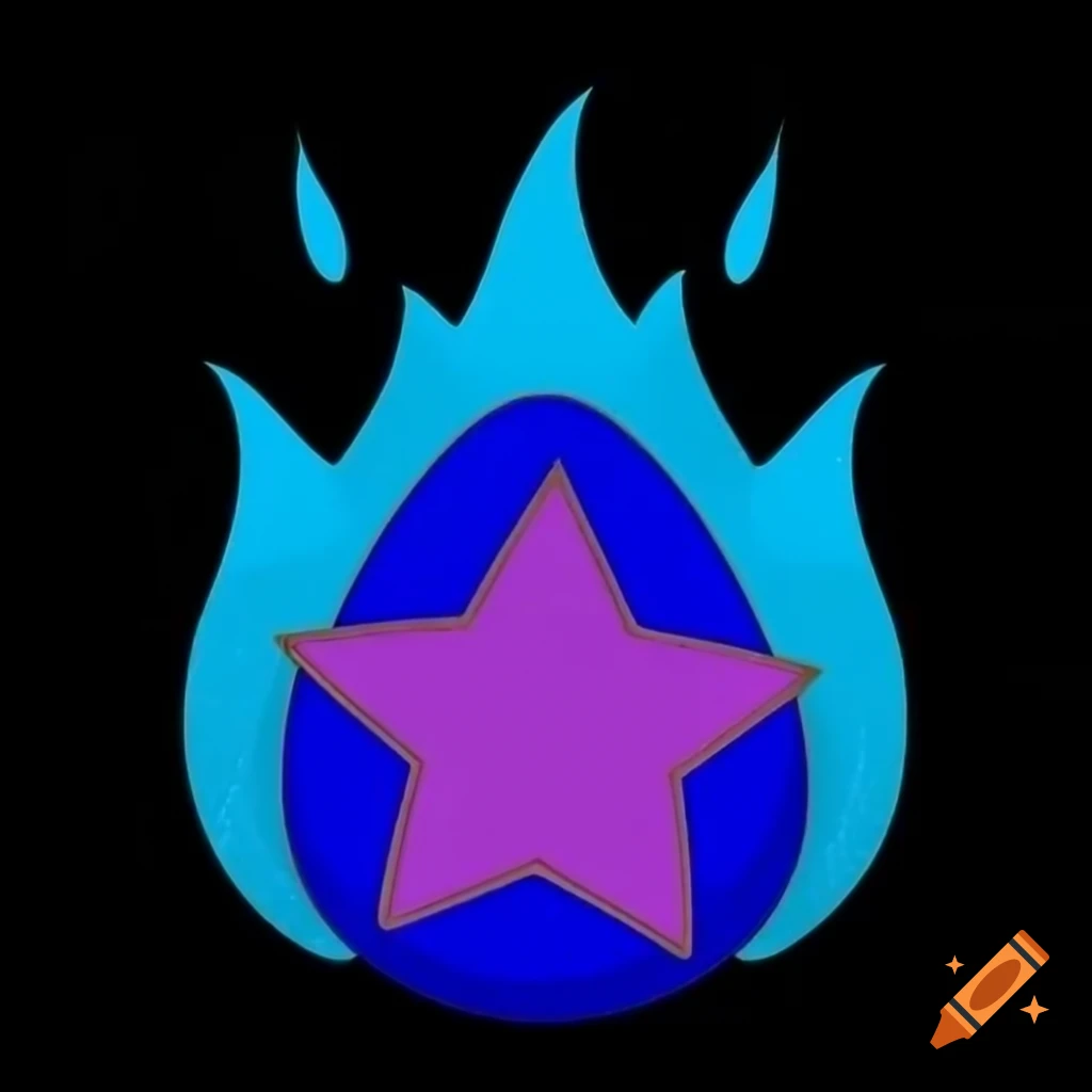 Mosaic of purple star shapes on robin's egg blue background with fire elements