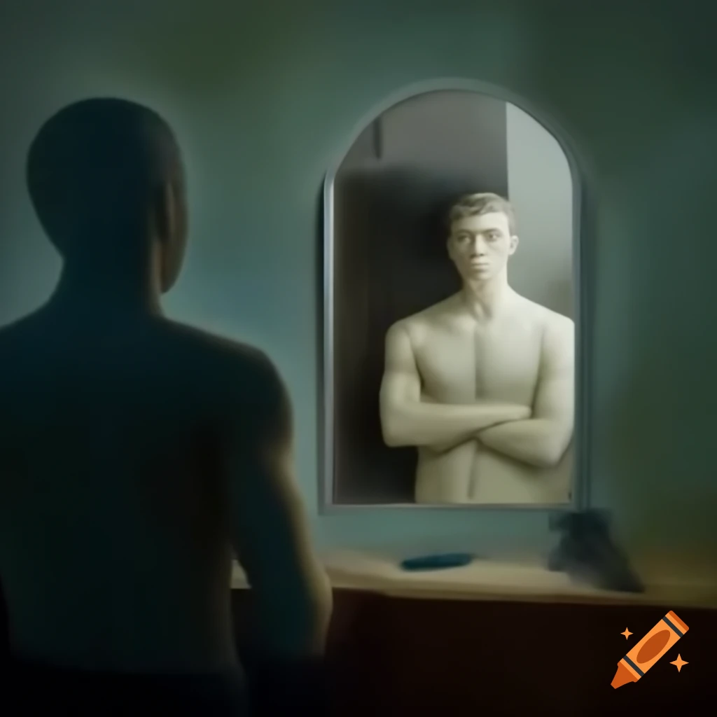 Individual admiring reflection in mirror with a look of superiority