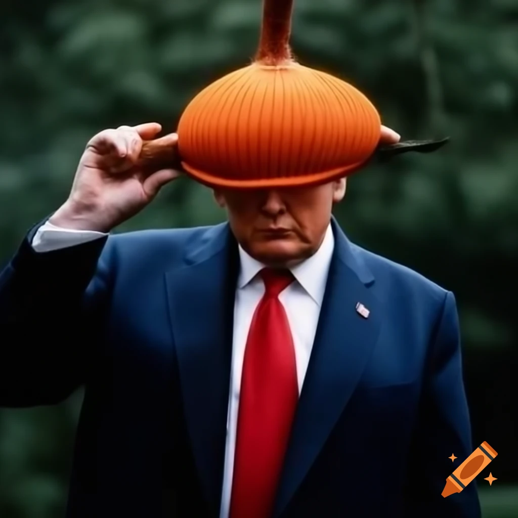 Donald Trump wearing an orange gourd-shaped hat