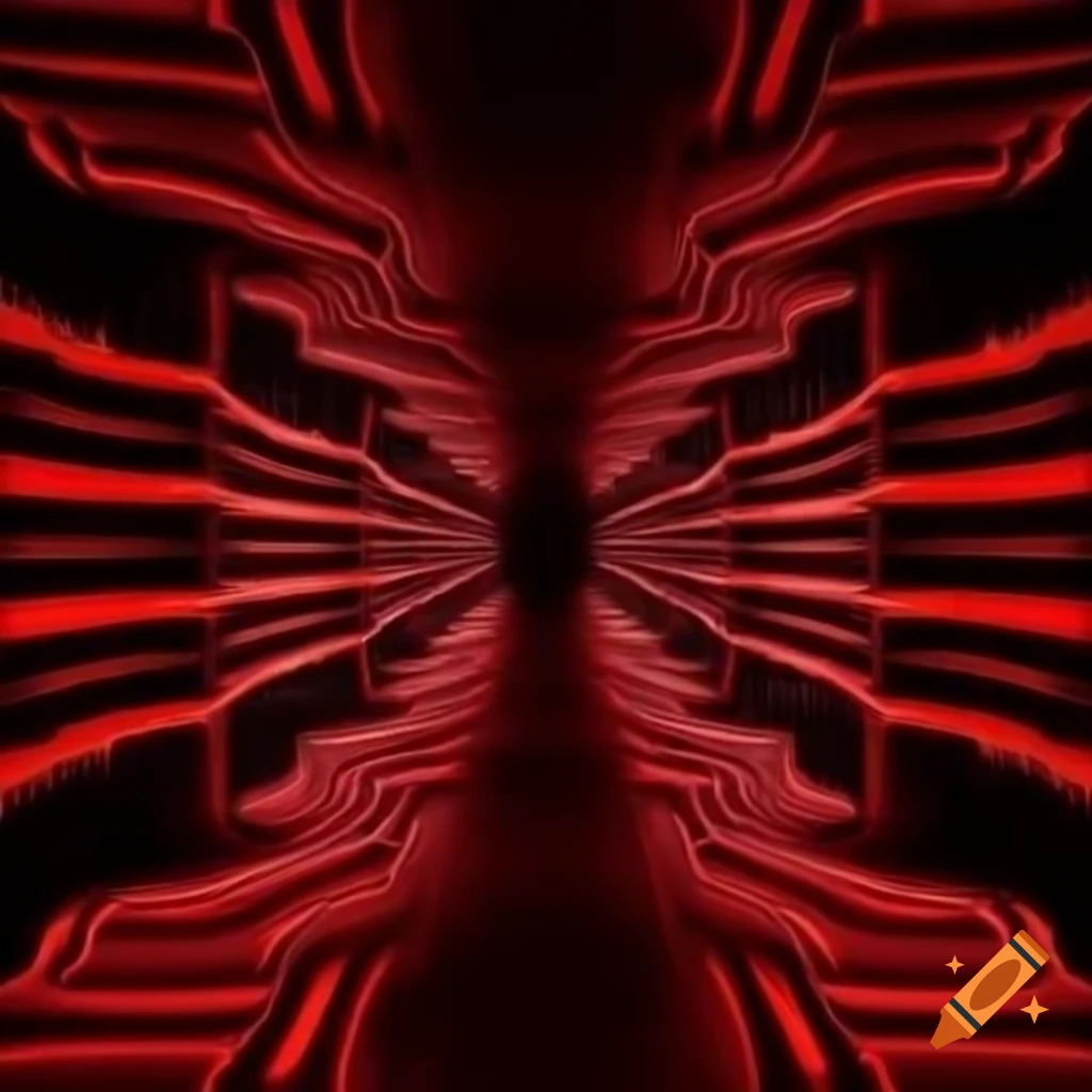 Seamless red and black textured pattern casting shadows in damp dungeon hallway