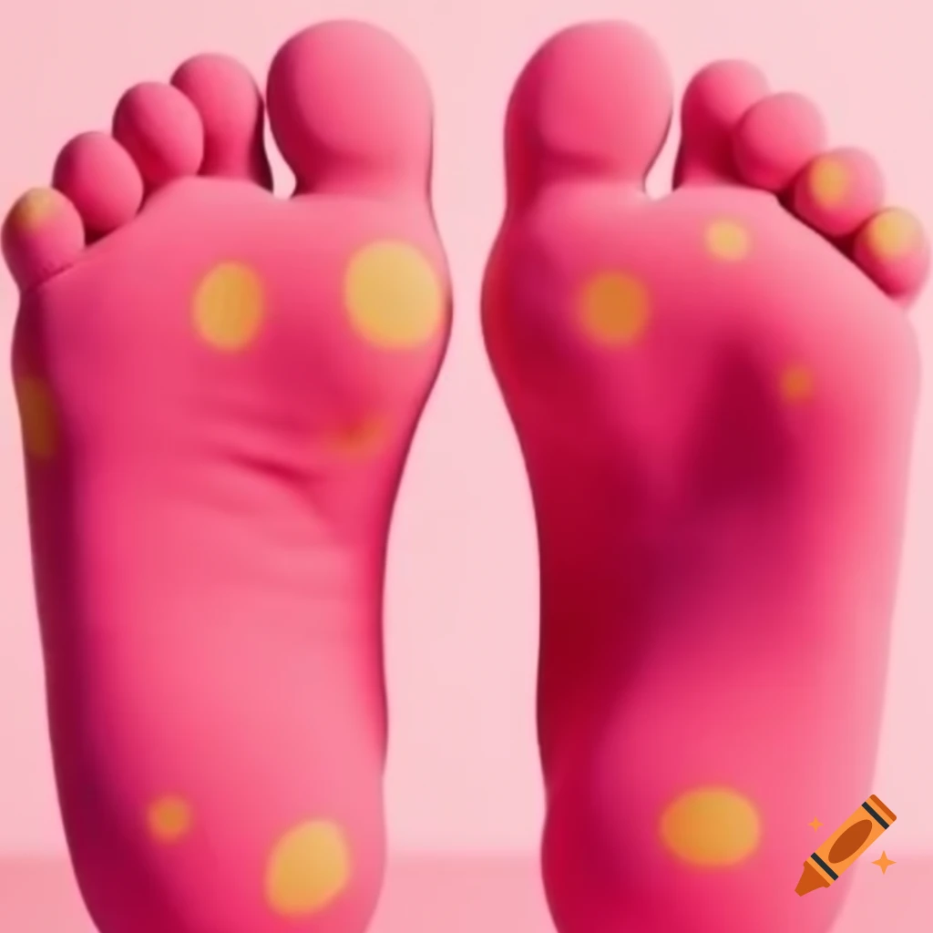 Close-up of colorful feet featuring pink and yellow spots