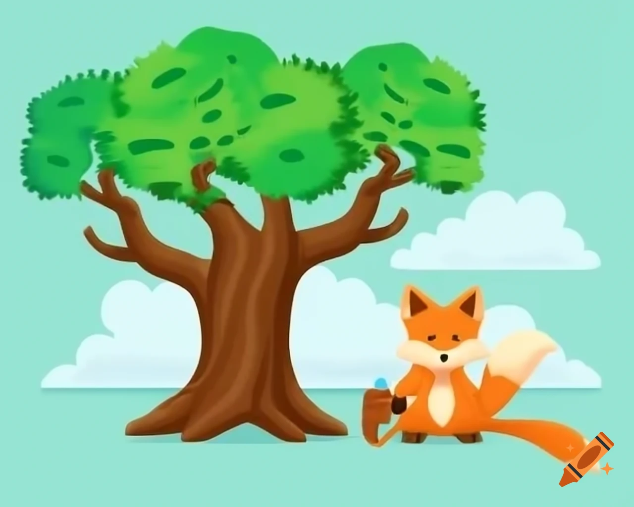 Giant tree overlooking a small fox
