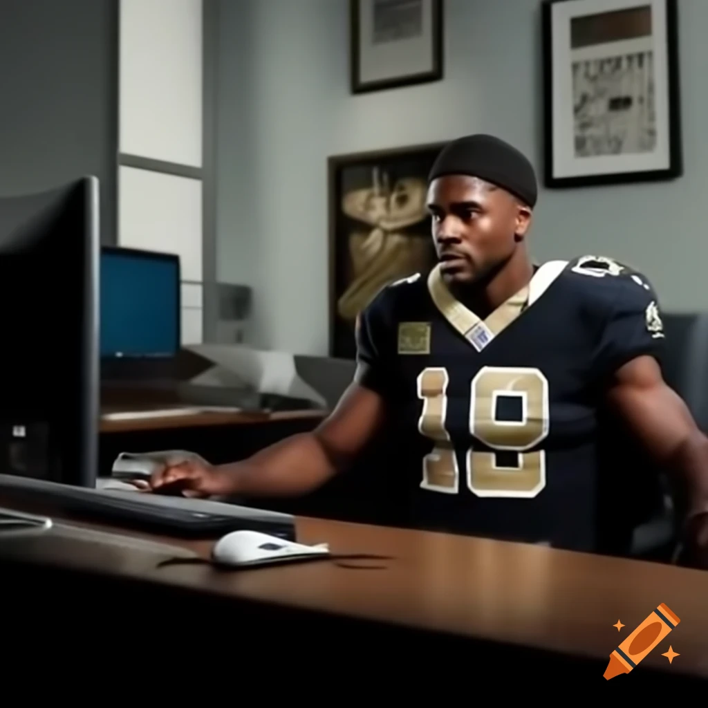 New Orleans Saints player using copy machine in office setting