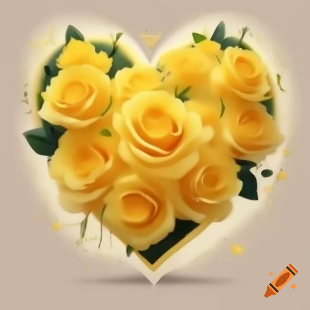 Heart-shaped bouquet of yellow roses