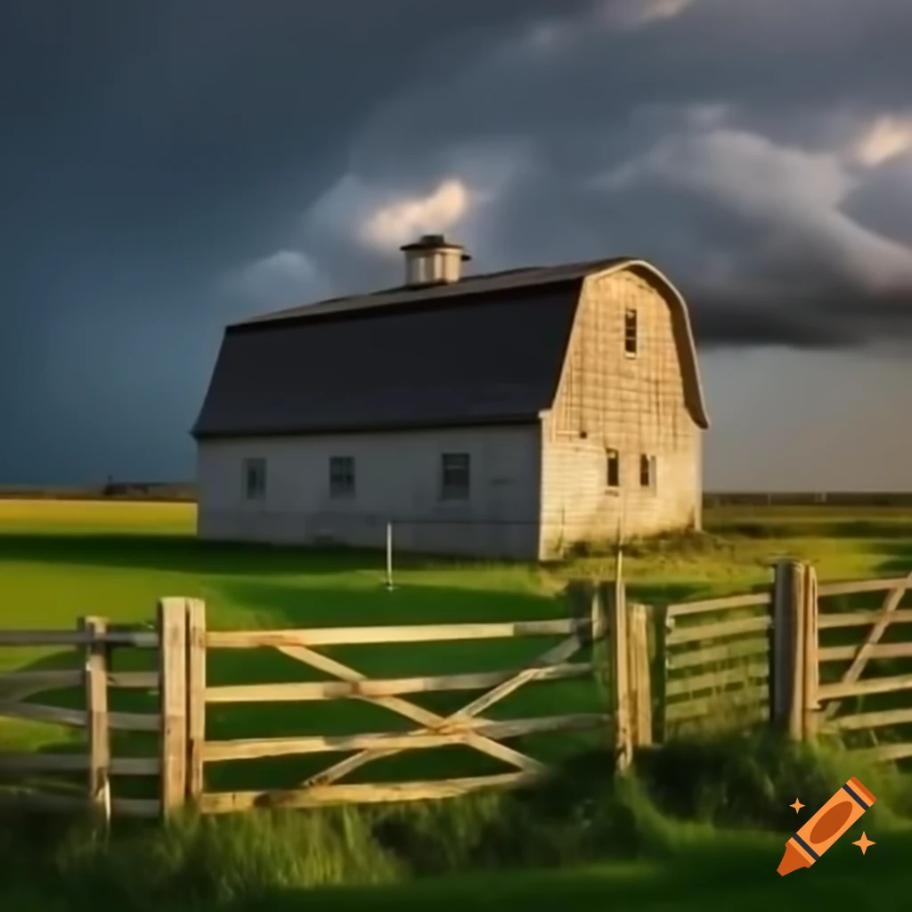 Small barn prison in large green yard with wooden fence and surveillance cameras