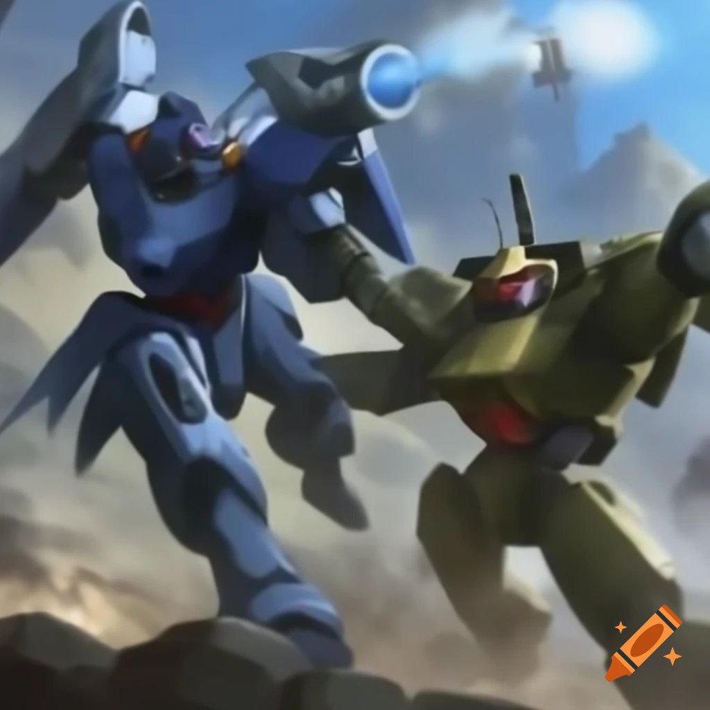 Two mecha engaged in battle