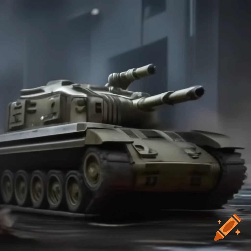 Futuristic tank featuring dual barrels and machine gun
