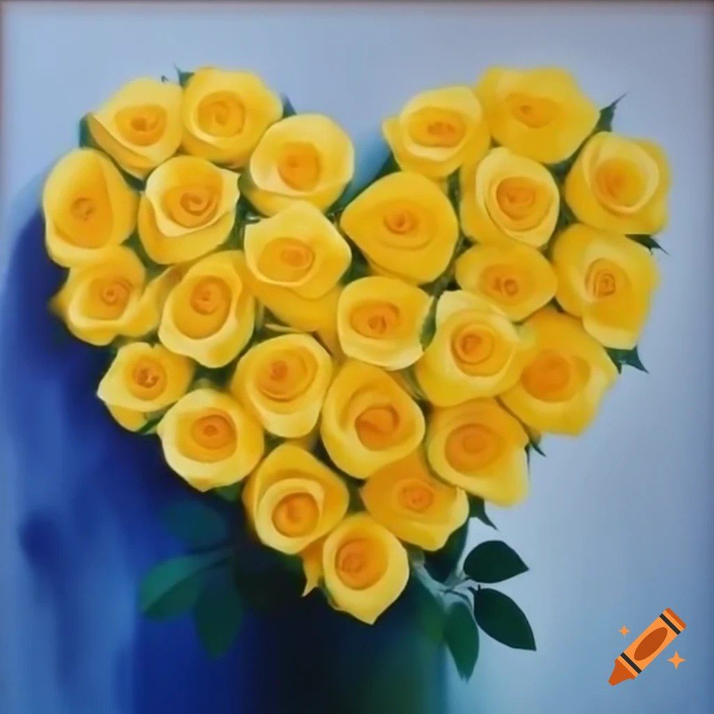 Heart-shaped bouquet of yellow roses