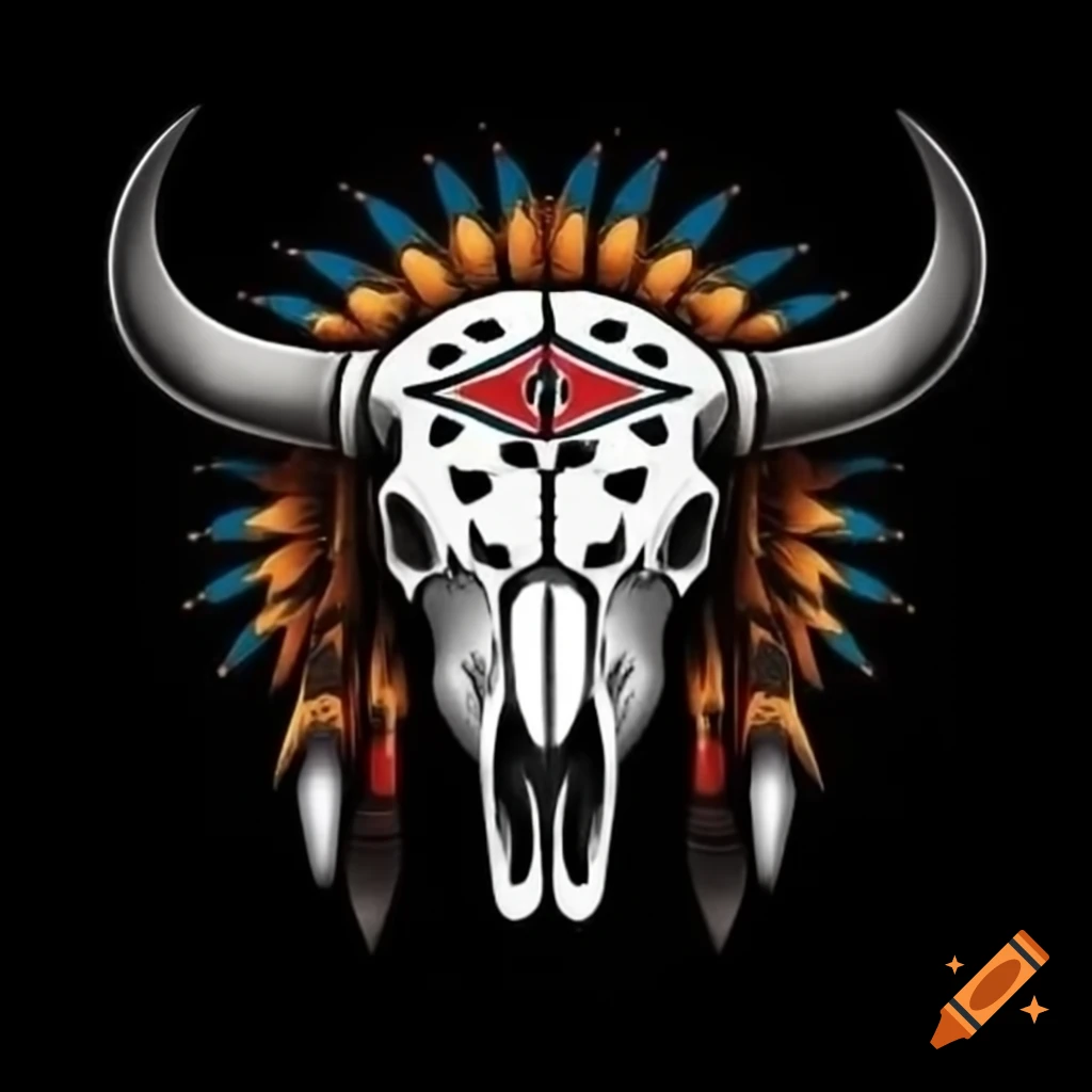 Buffalo skull featuring Native American art as sports logo