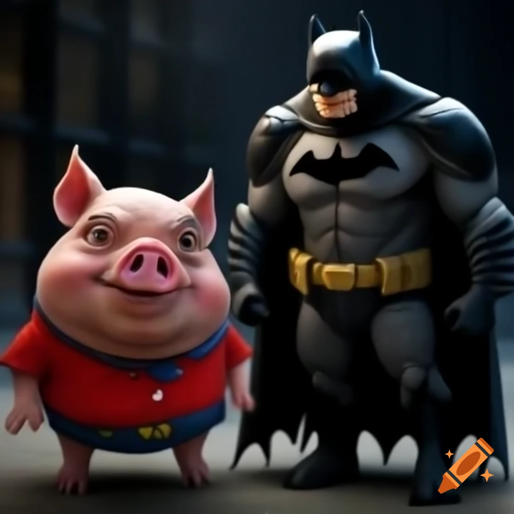 Daddy Pig and Batman character illustration