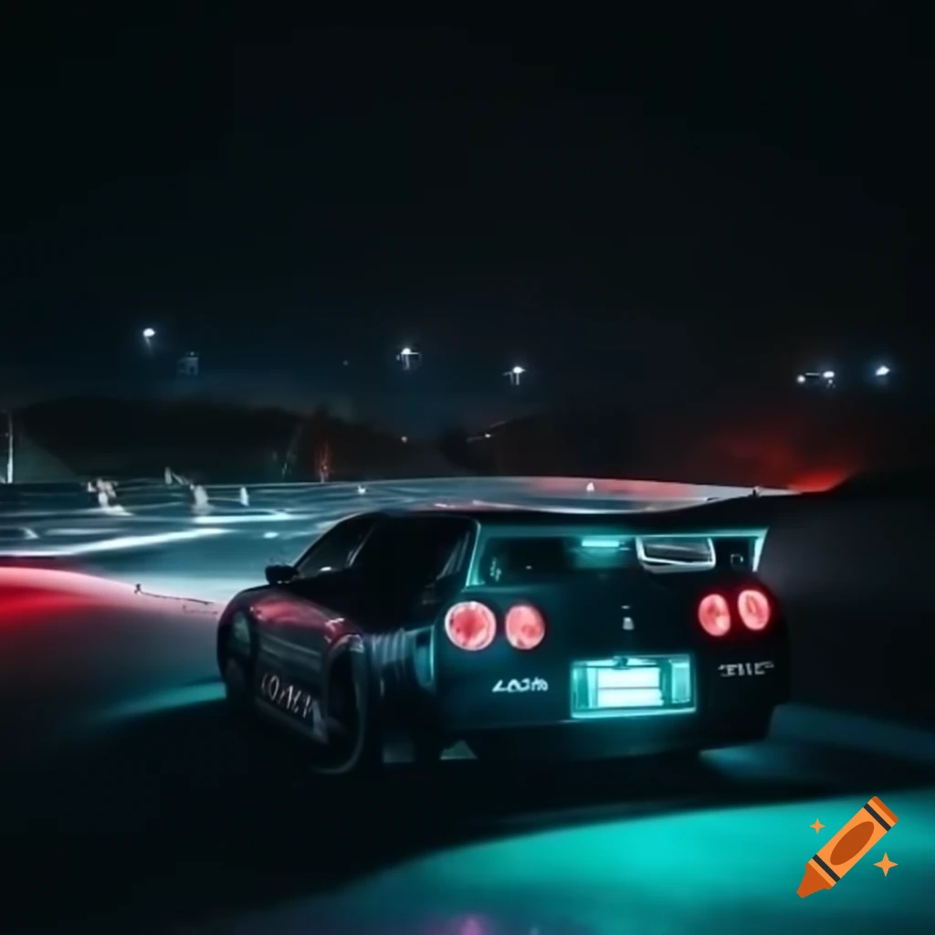 Nighttime street racing in Tokyo with shining city lights