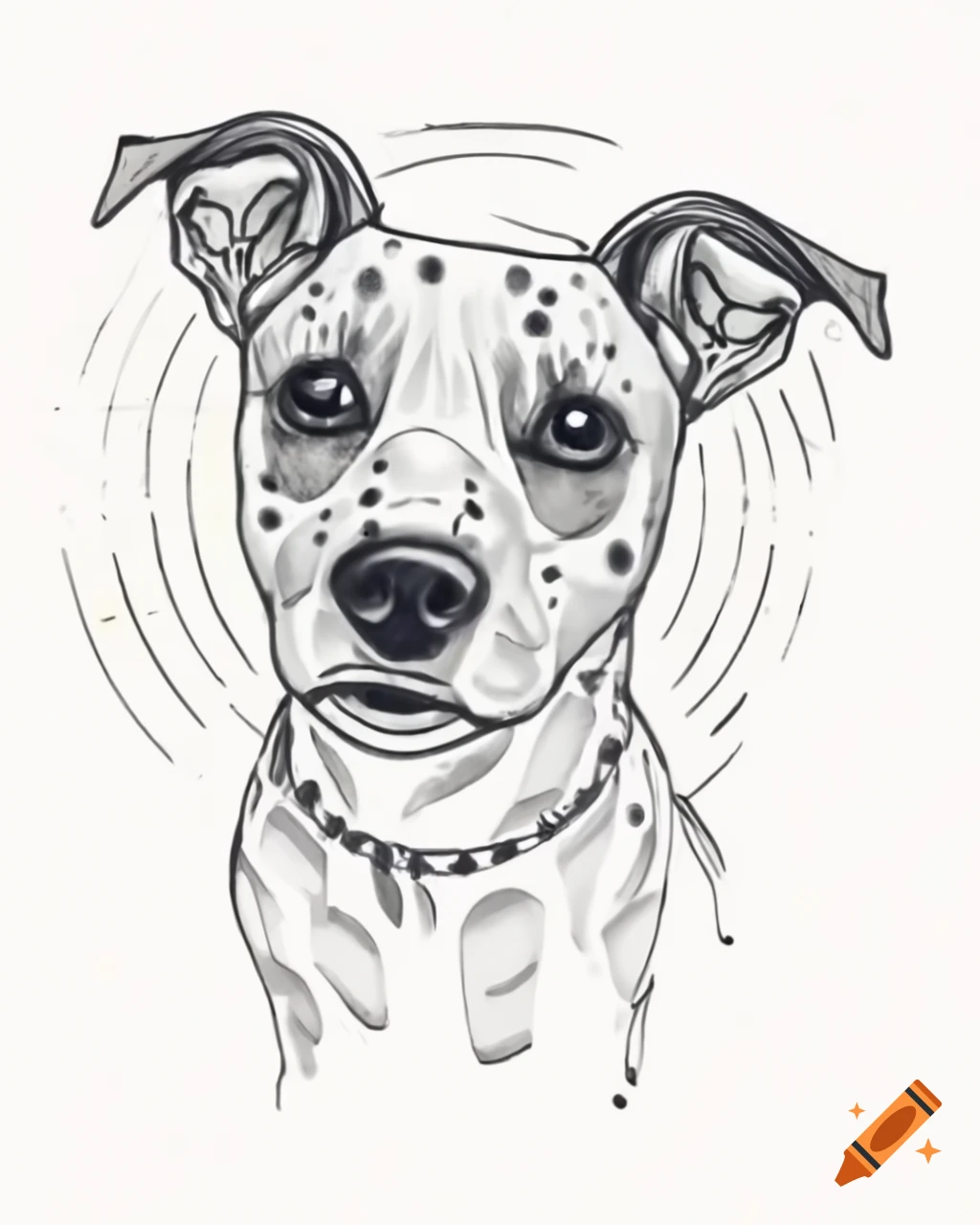 Cartoon dog sketch with unique patterns and lines