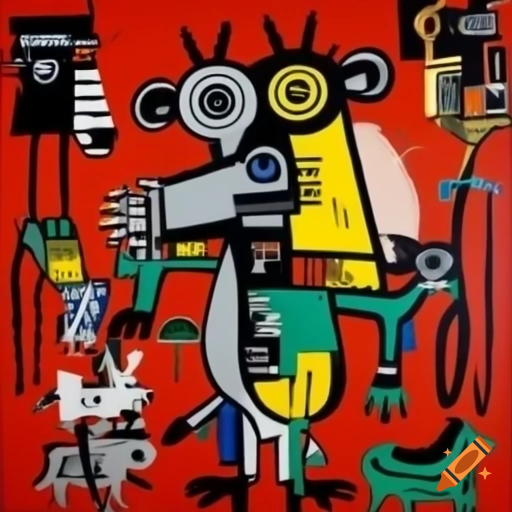 Animals depicted in Jean-Michel Basquiat painting style