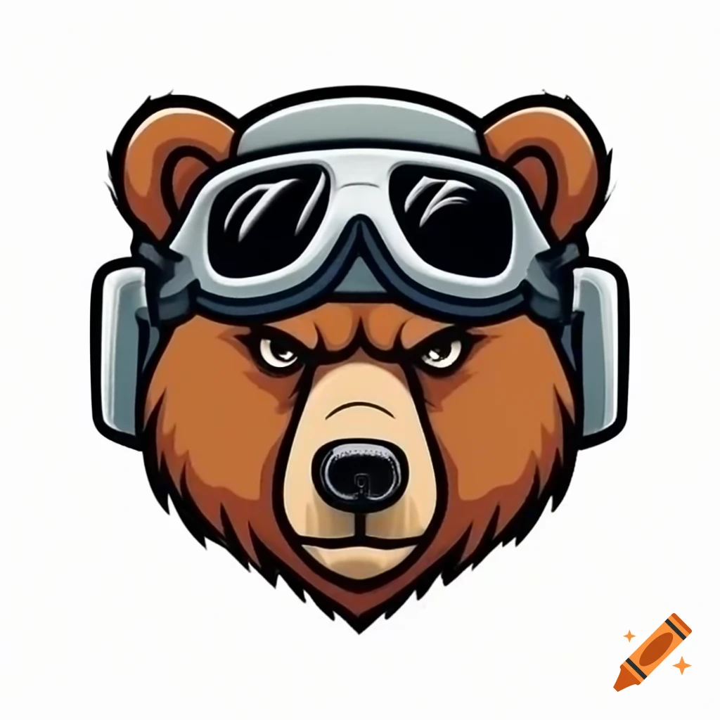 Bear head wearing military helmet with sniper visor