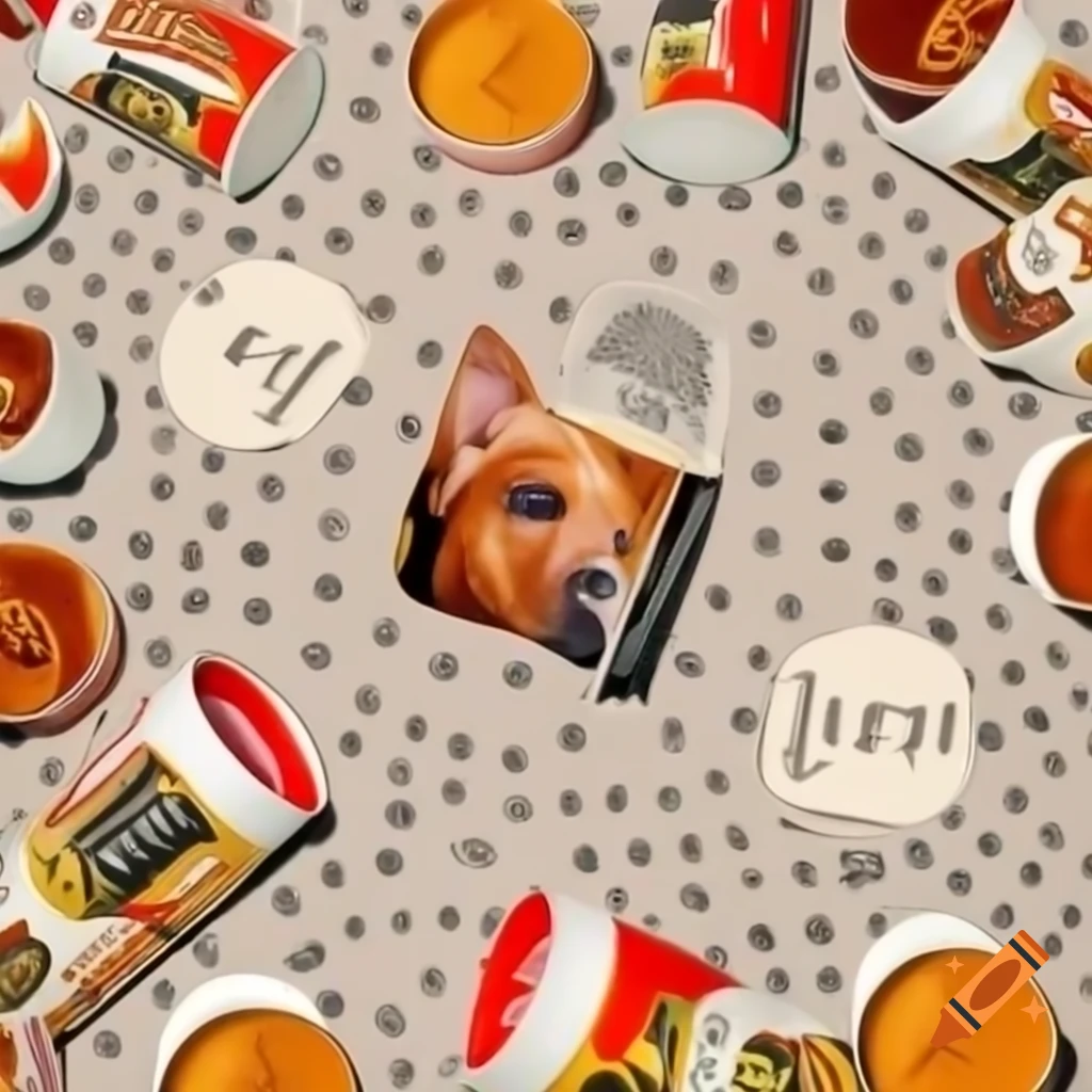 Magazine ad featuring cans of dog food with celebrity image on label