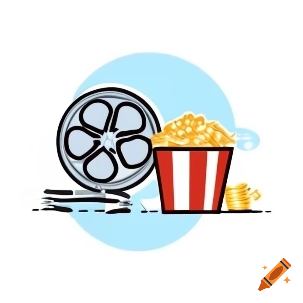 Film reel open book and popcorn symbolizing movie reviews and