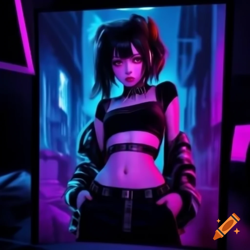 Punk-inspired young woman in dystopian fashion with cropped top