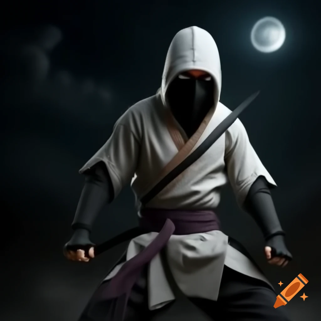 Ninja in white and black attire with moon powers