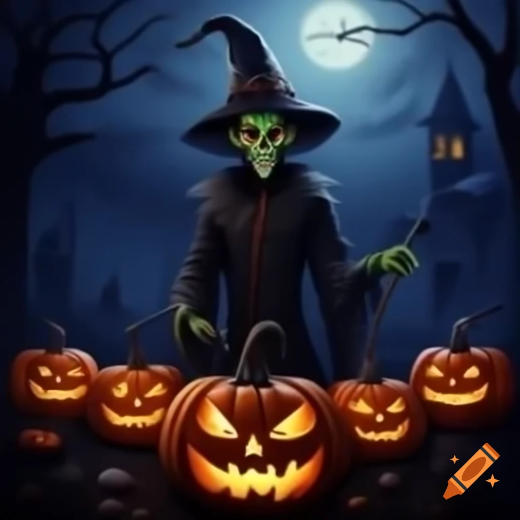 Haunted Halloween night scene with spooky elements
