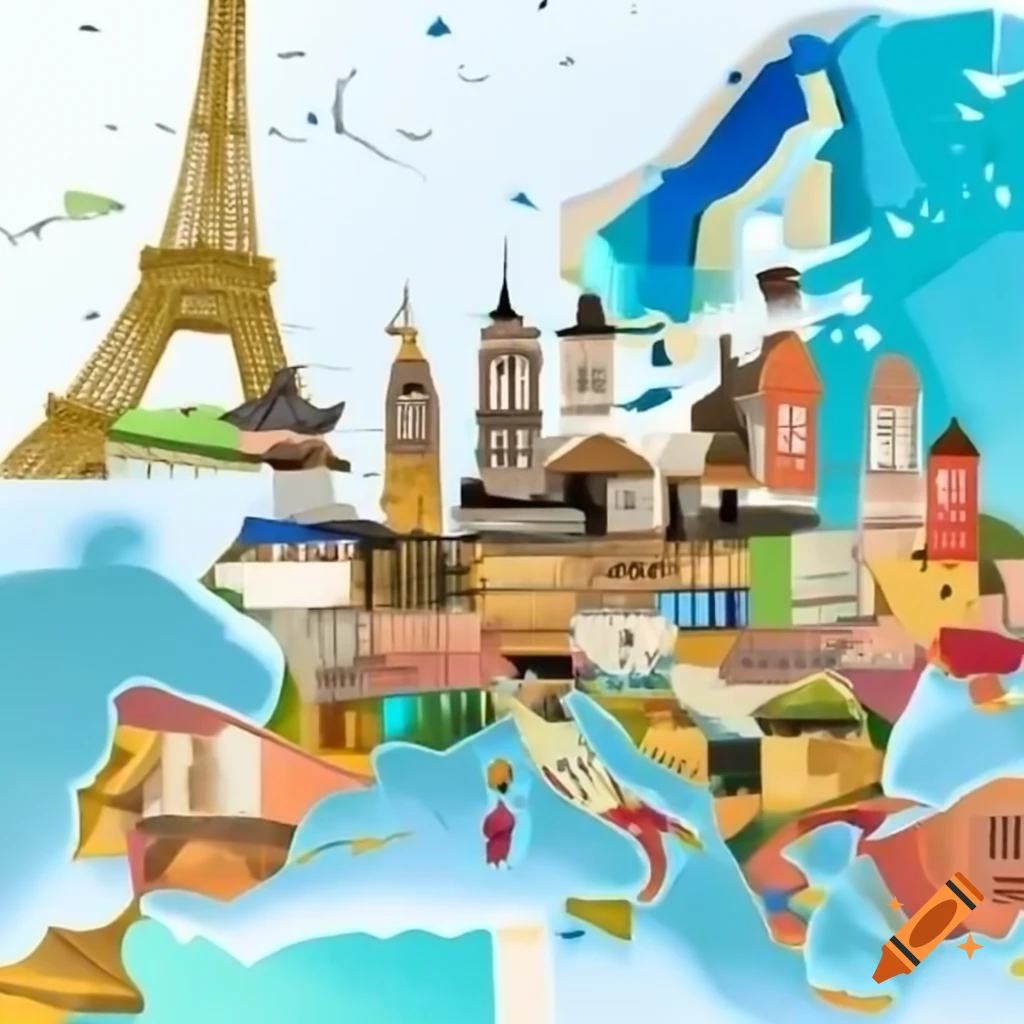 Vibrant collage of iconic European landmarks