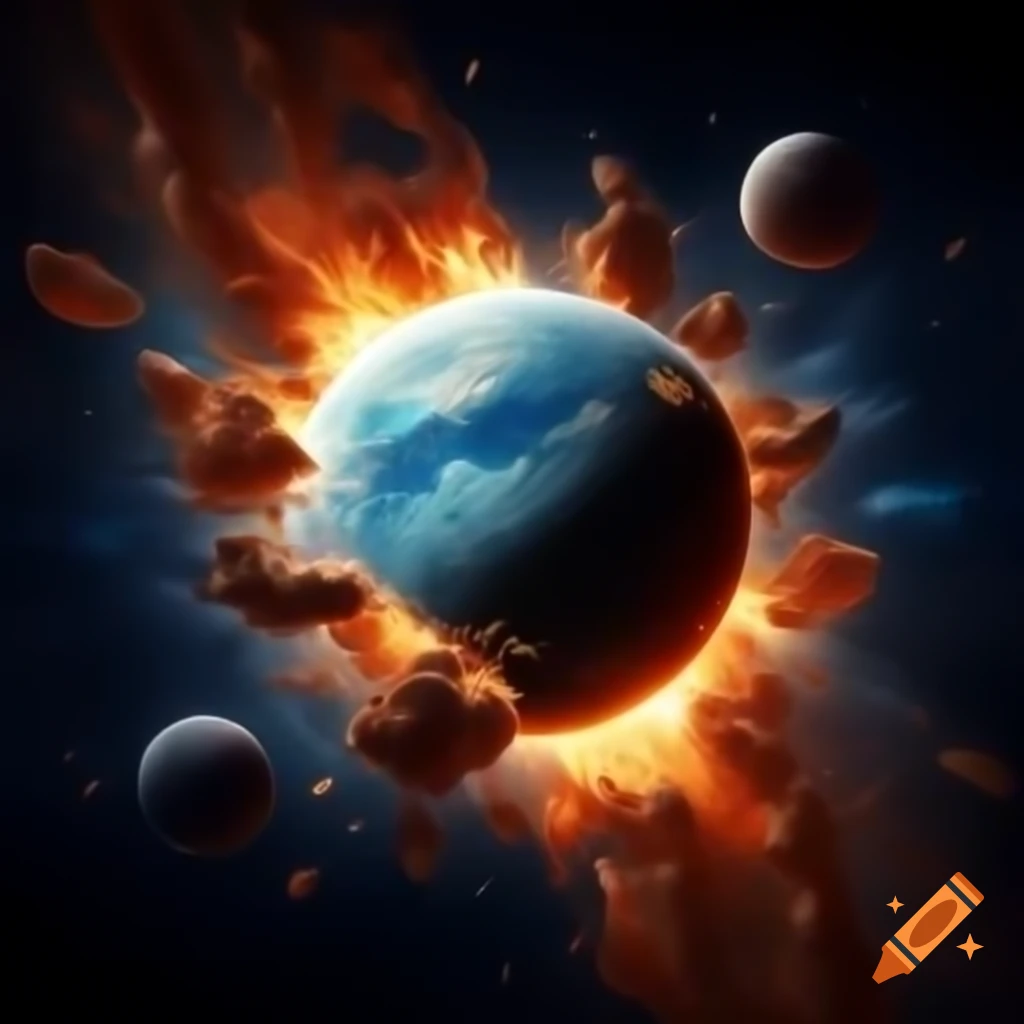 Exploding planet in outer space