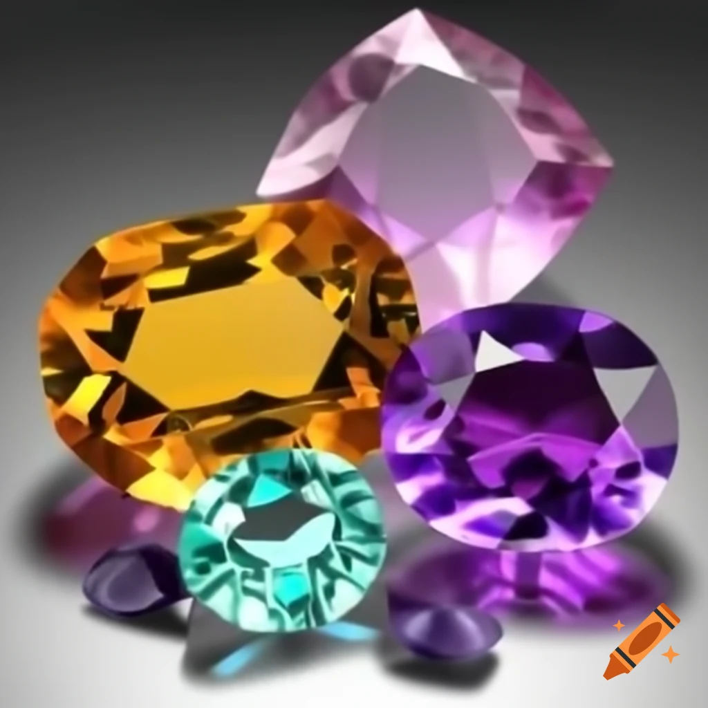 Close-up of colorful gemstones arranged together