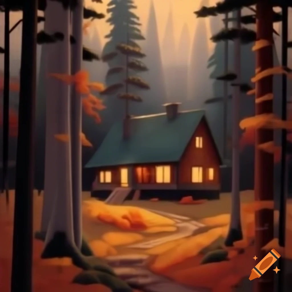 Cozy cabin in the woods during autumn season