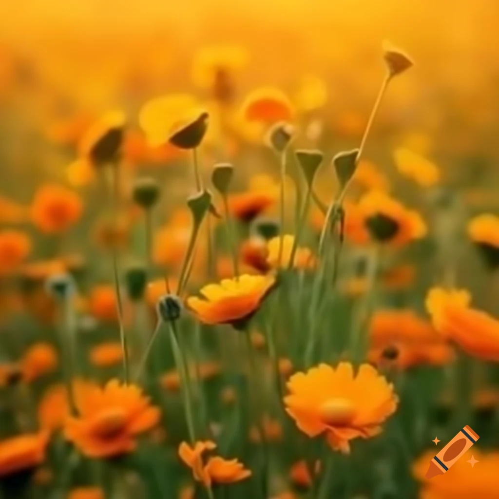 Vibrant field of orange and yellow flowers