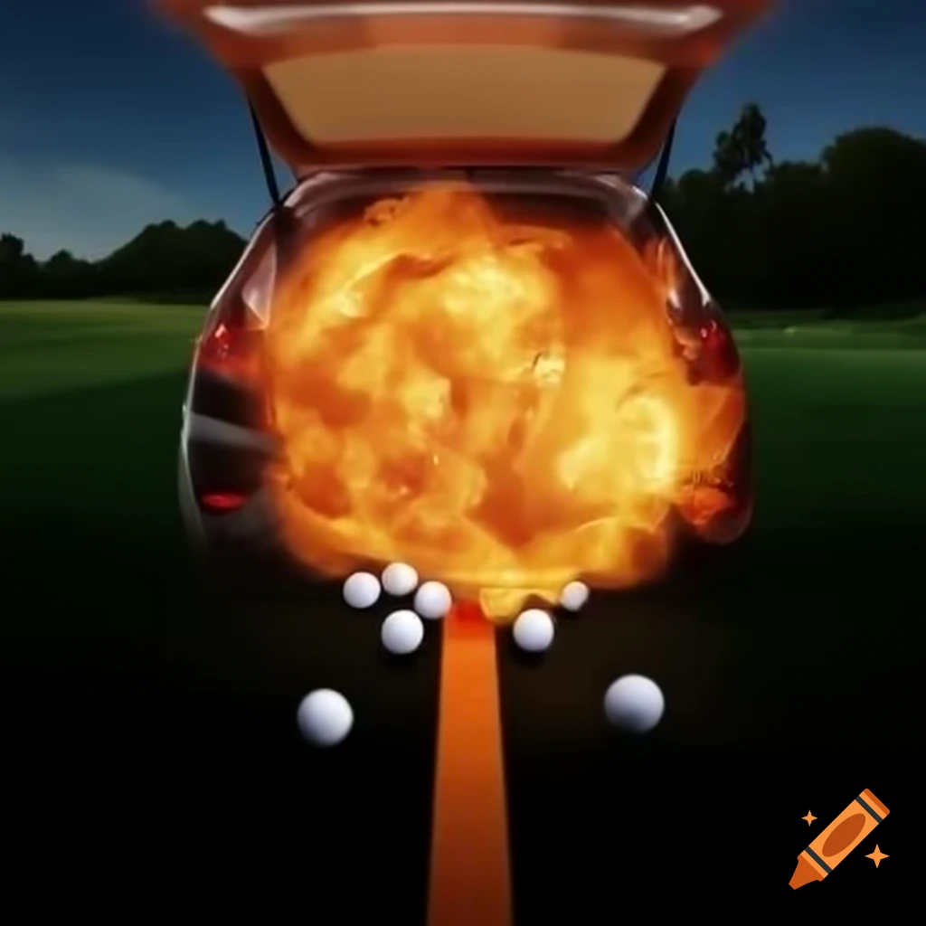 Car trunk exploding with golf balls