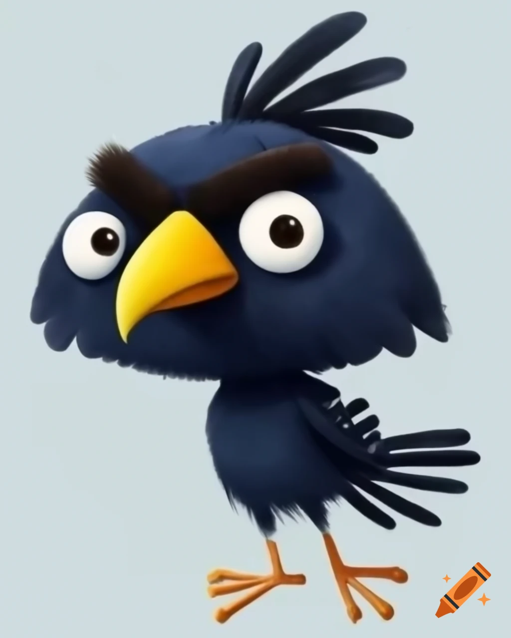 Cartoon crow with yellow beak in various flying poses for children's book