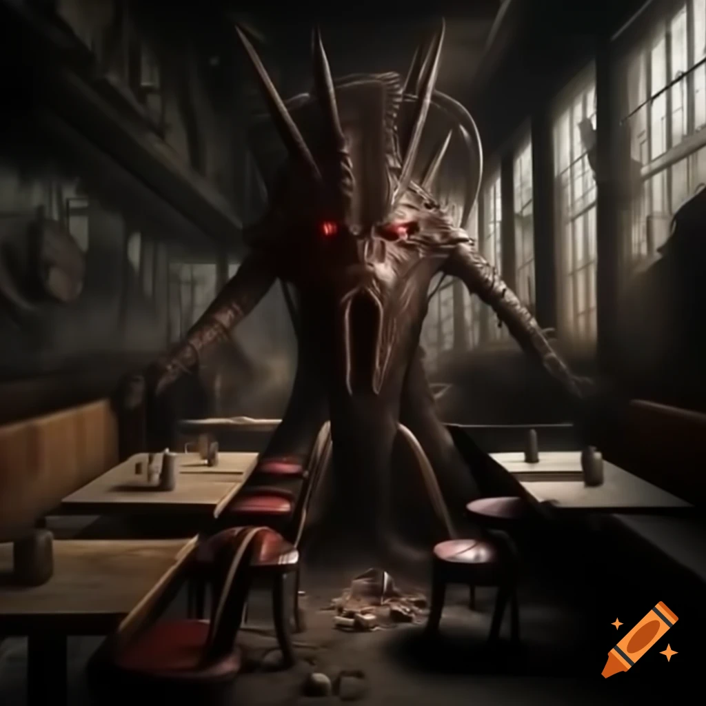 Bizarre creature resembling chocolate cream roaming post-apocalyptic diner