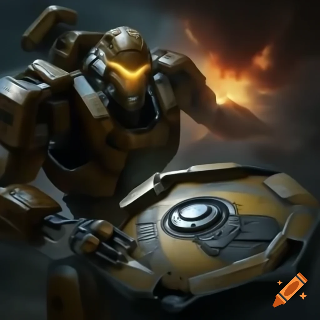 Mech with energy shield deflecting explosion