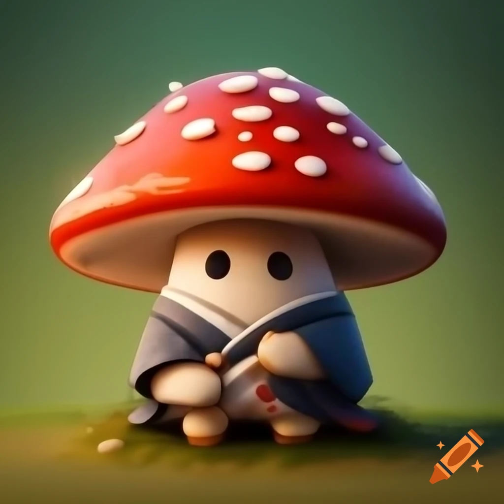 Mushroom wearing keikogi and hakama, whimsical design