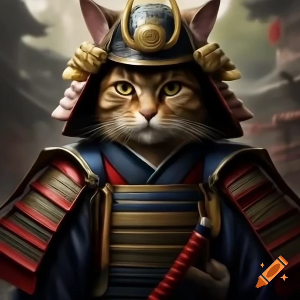 Cat dressed as a samurai