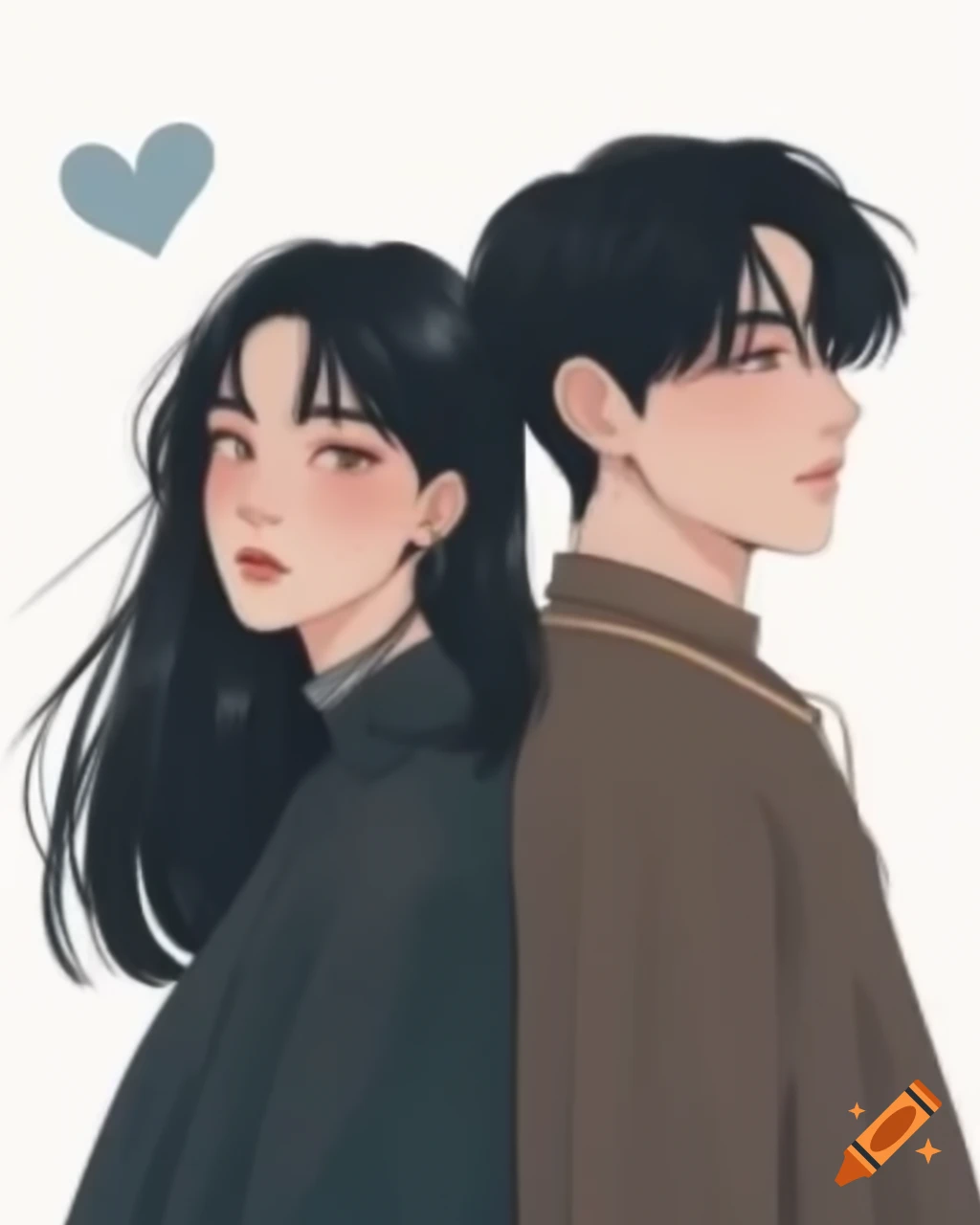 Couple illustration on white background in Manhwa style