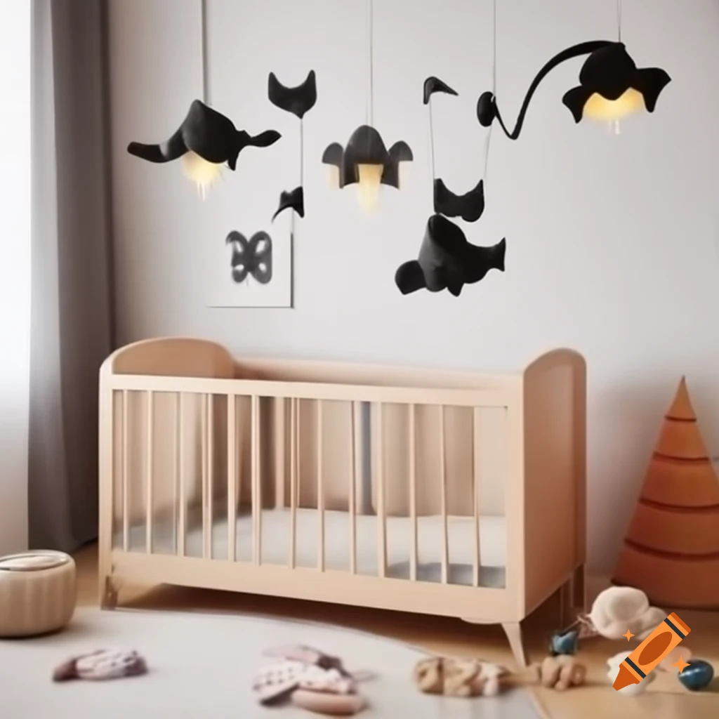 Gothic style nursery with abstract toys and lamps inspired by Hieronymus Bosch