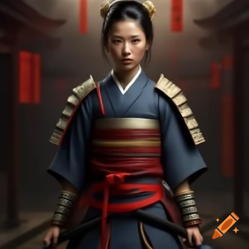 Beautiful female samurai in traditional armor